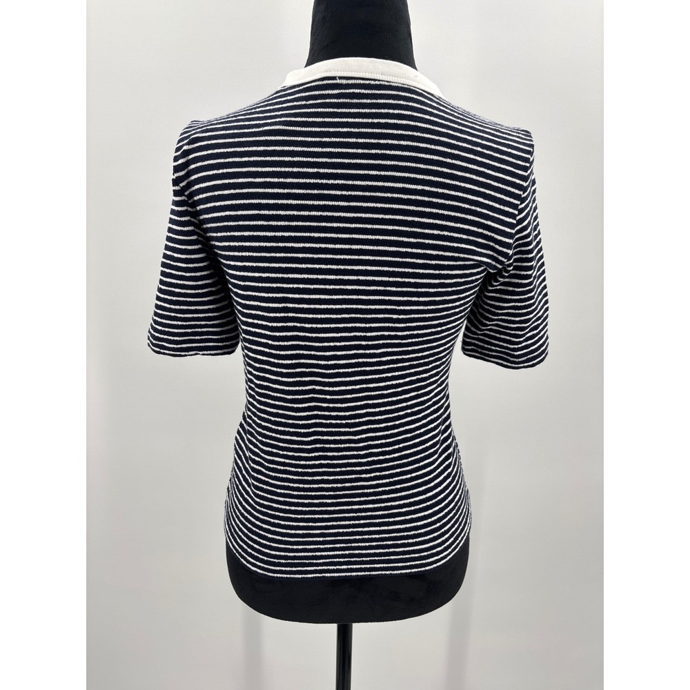 Madewell Blue White Striped Terry Cloth Henley Short Sleeve Top size XS NW863 - Picture 8 of 13